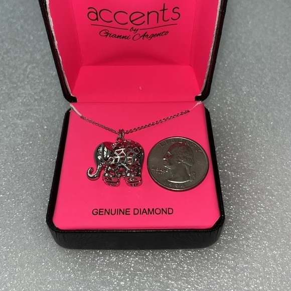 🆕 Gianni Argento Diamond Accent Elephant Pendant Necklace Silver Plated 18” - Picture 4 of 6